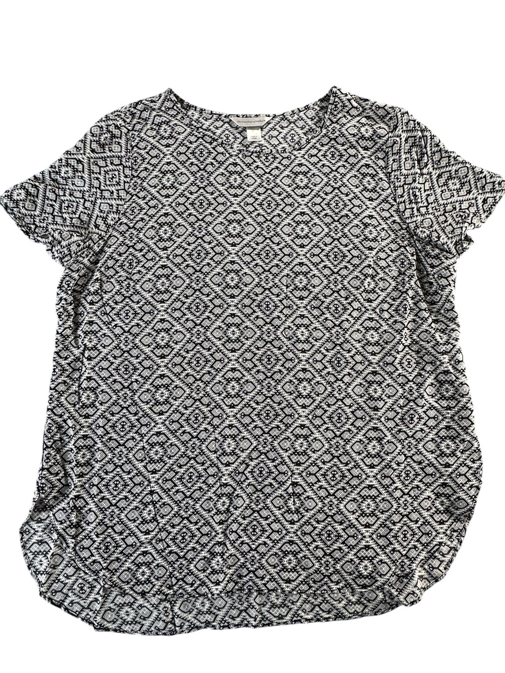 Christopher & Banks XL Black White Geometric Tile Short Sleeve Rayon Top